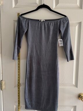 Charlotte Russe Off-Shoulder Slate Grey Velvet Midi Dress